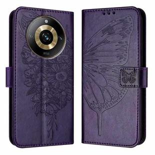 For Realme Narzo 60 Pro Global Embossed Butterfly Leather Phone Case(Dark Purple)