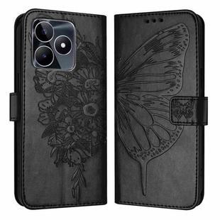 For Realme Note 50 4G Global / C51 4G Embossed Butterfly Leather Phone Case(Black)