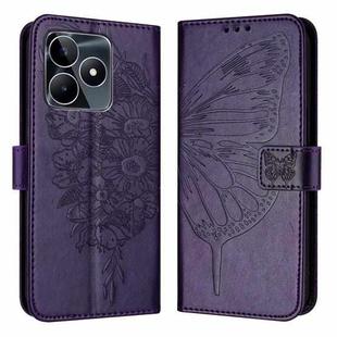 For Realme C53 India/Narzo N53 4G Global Embossed Butterfly Leather Phone Case(Dark Purple)
