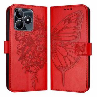 For Realme C53 India/Narzo N53 4G Global Embossed Butterfly Leather Phone Case(Red)