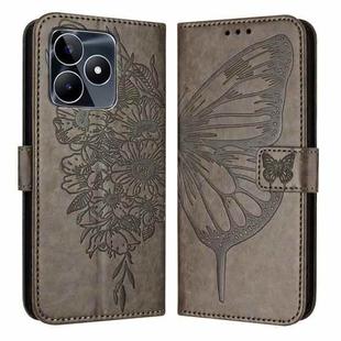 For Realme C53 India/Narzo N53 4G Global Embossed Butterfly Leather Phone Case(Grey)