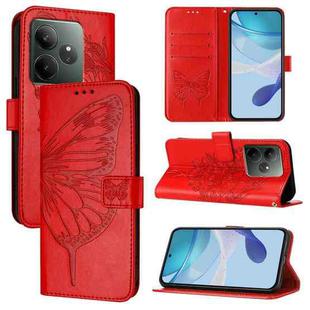 For Realme GT 6 5G Global Embossed Butterfly Leather Phone Case(Red)