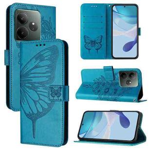 For Realme GT 6 5G Global Embossed Butterfly Leather Phone Case(Blue)