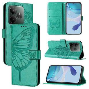 For Realme GT 6 5G Global Embossed Butterfly Leather Phone Case(Green)