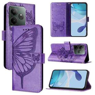 For Realme GT 6 5G Global Embossed Butterfly Leather Phone Case(Light Purple)