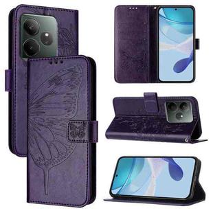 For Realme GT 6T 5G Global Embossed Butterfly Leather Phone Case(Dark Purple)