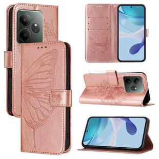 For Realme GT 6T 5G Global Embossed Butterfly Leather Phone Case(Rose Gold)