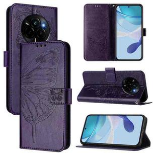 For Realme Narzo 80 Pro / 14 Pro 5G India Embossed Butterfly Leather Phone Case(Dark Purple)