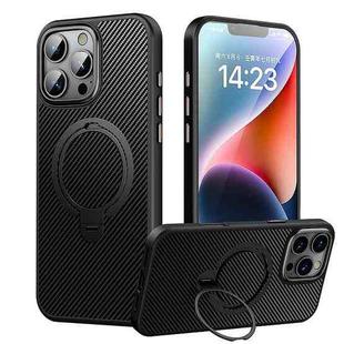 For iPhone 16 Pro Double Ring MagSafe Holder Carbon Fibre Phone Case(Black)