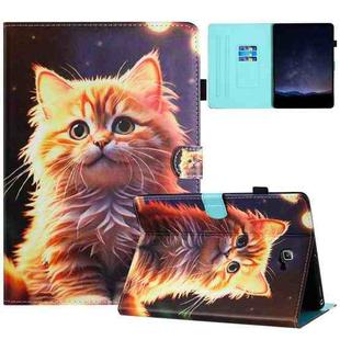For Samsung Galaxy Tab A 10.1 T580 Painted Litchi Leather Sewing Smart Tablet Case(Gold Cat)