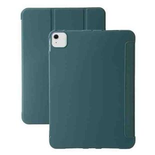 For iPad Air 11 2024 Three-fold Holder Flip Tablet Leather Case(Dark Green)