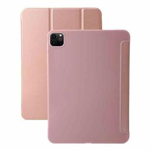 For iPad Pro 11 2024 Three-fold Holder Flip Tablet Leather Case(Rose Gold)