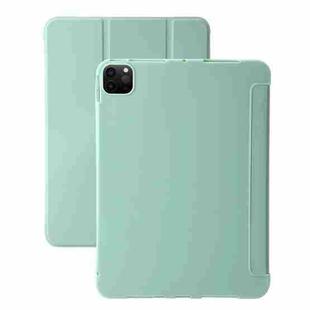 For iPad Pro 11 2024 Three-fold Holder Flip Tablet Leather Case(Mint Green)