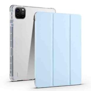 For iPad Air 11 2024 3-fold Clear TPU Smart Leather Tablet Case with Pen Slot(Ice Blue)