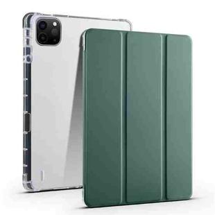 For iPad Air 13 2024 3-fold Clear TPU Smart Leather Tablet Case with Pen Slot(Dark Green)