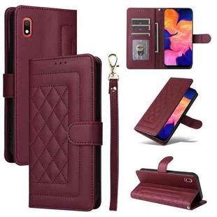 For Samsung Galaxy A10 Diamond Lattice Leather Flip Phone Case(Wine Red)