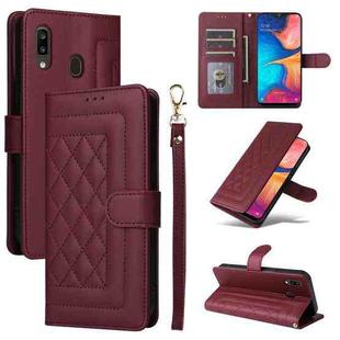 For Samsung Galaxy A20 / A30 Diamond Lattice Leather Flip Phone Case(Wine Red)