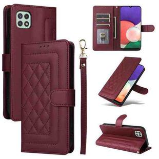 For Samsung Galaxy A22 5G Diamond Lattice Leather Flip Phone Case(Wine Red)