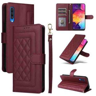 For Samsung Galaxy A50 Diamond Lattice Leather Flip Phone Case(Wine Red)