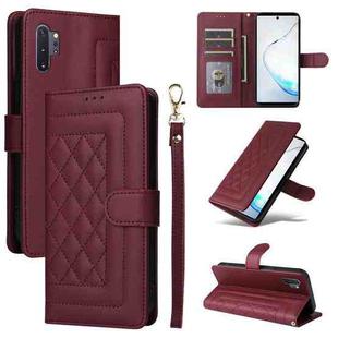 For Samsung Galaxy Note10+ Diamond Lattice Leather Flip Phone Case(Wine Red)