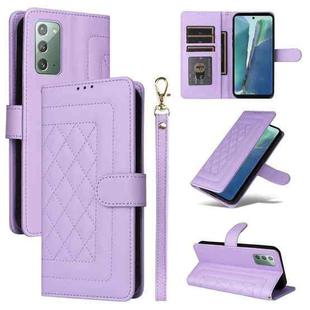 For Samsung Galaxy Note20 Diamond Lattice Leather Flip Phone Case(Light Purple)