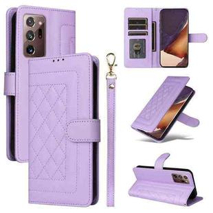 For Samsung Galaxy Note20 Ultra Diamond Lattice Leather Flip Phone Case(Light Purple)
