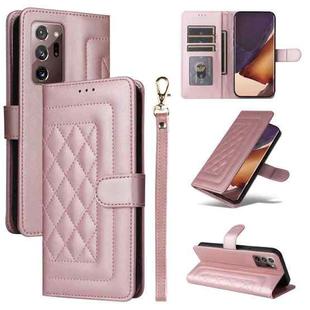 For Samsung Galaxy Note20 Ultra Diamond Lattice Leather Flip Phone Case(Rose Gold)