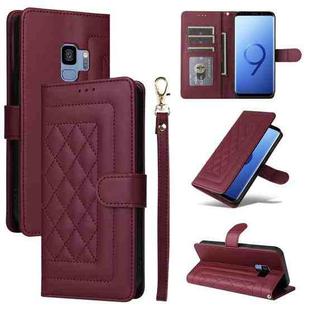For Samsung Galaxy S9 Diamond Lattice Leather Flip Phone Case(Wine Red)