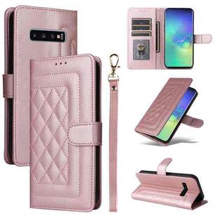 For Samsung Galaxy S10+ Diamond Lattice Leather Flip Phone Case(Rose Gold)