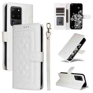 For Samsung Galaxy S20 Ultra Diamond Lattice Leather Flip Phone Case(White)