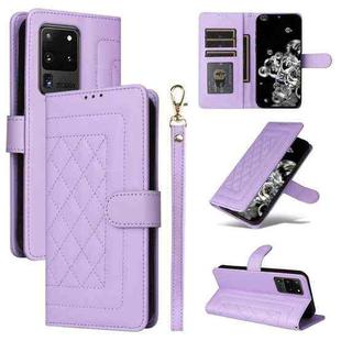 For Samsung Galaxy S20 Ultra Diamond Lattice Leather Flip Phone Case(Light Purple)