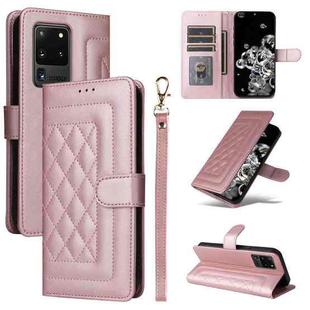 For Samsung Galaxy S20 Ultra Diamond Lattice Leather Flip Phone Case(Rose Gold)
