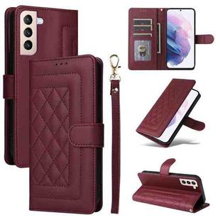 For Samsung Galaxy S21+ 5G Diamond Lattice Leather Flip Phone Case(Wine Red)
