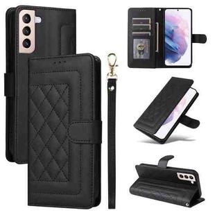 For Samsung Galaxy S21+ 5G Diamond Lattice Leather Flip Phone Case(Black)