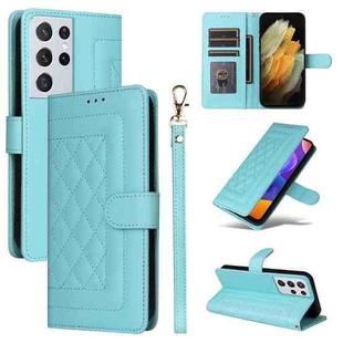 For Samsung Galaxy S21 Ultra 5G Diamond Lattice Leather Flip Phone Case(Mint Green)