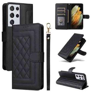 For Samsung Galaxy S21 Ultra 5G Diamond Lattice Leather Flip Phone Case(Black)