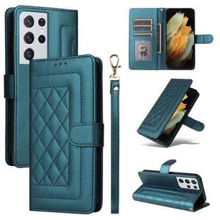 For Samsung Galaxy S21 Ultra 5G Diamond Lattice Leather Flip Phone Case(Green)