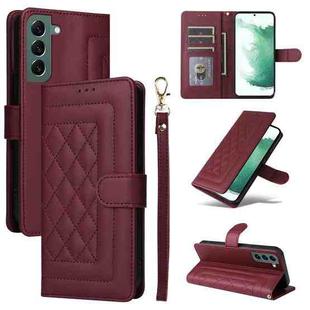 For Samsung Galaxy S22+ 5G Diamond Lattice Leather Flip Phone Case(Wine Red)