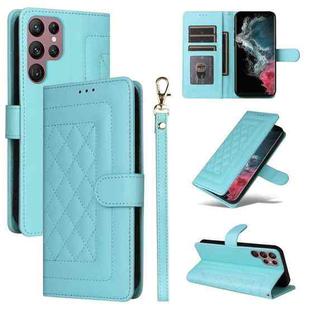 For Samsung Galaxy S22 Ultra 5G Diamond Lattice Leather Flip Phone Case(Mint Green)