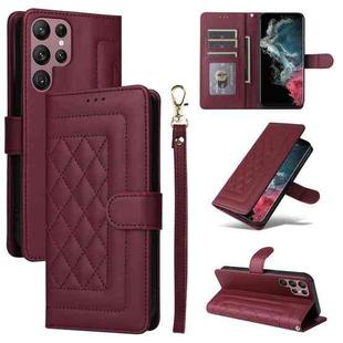 For Samsung Galaxy S22 Ultra 5G Diamond Lattice Leather Flip Phone Case(Wine Red)