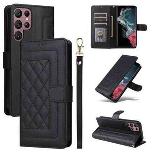 For Samsung Galaxy S22 Ultra 5G Diamond Lattice Leather Flip Phone Case(Black)
