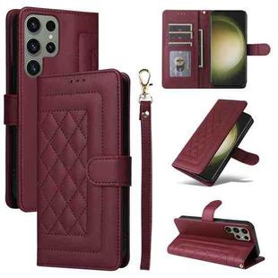 For Samsung Galaxy S23 Ultra 5G Diamond Lattice Leather Flip Phone Case(Wine Red)