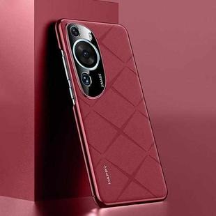For Huawei P60 Art Plain Leather PC Phone Case(Wine Red)