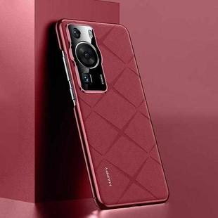 For Huawei P60 / P60 Pro Plain Leather PC Phone Case(Wine Red)