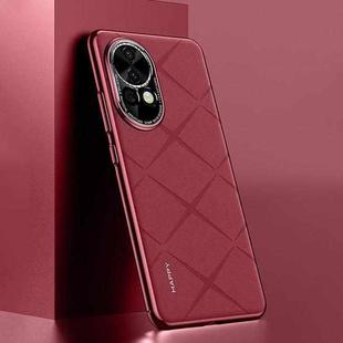 For Huawei nova 12 Plain Leather PC Phone Case(Wine Red)