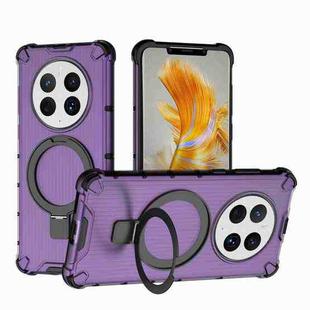 For Huawei Mate 50 Pro Grating Holder Shockproof Phone Case(Purple)