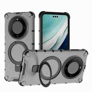 For Huawei Mate 60 Pro Grating Holder Shockproof Phone Case(Transparent Black)