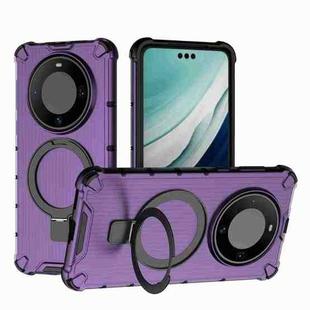 For Huawei Mate 60 Pro Grating Holder Shockproof Phone Case(Purple)