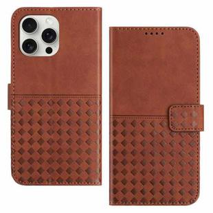 For iPhone 15 Pro Woven Embossed RFID Blocking Leather Phone Case(Brown)