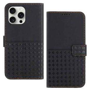 For iPhone 15 Pro Woven Embossed RFID Blocking Leather Phone Case(Black)